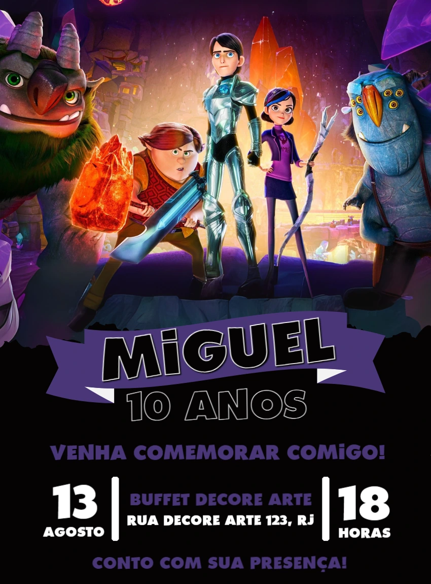 Convite Aniversário Caçadores de Trolls para Editar Online