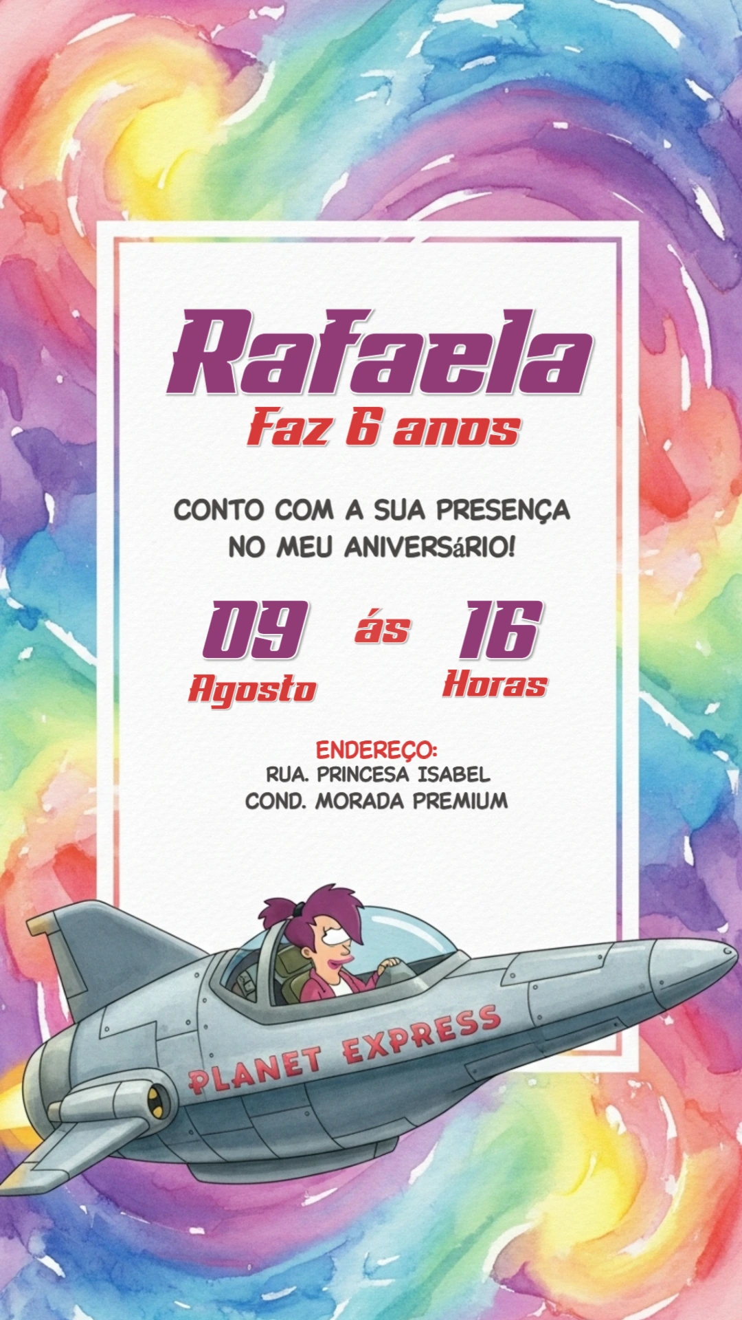 Convite Aniversário Futurama com Leela para Editar Online