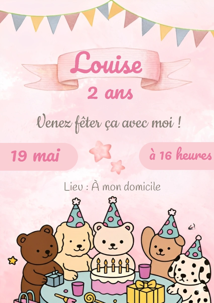 Invitation Anniversaire Animaux Mignons à Personnaliser