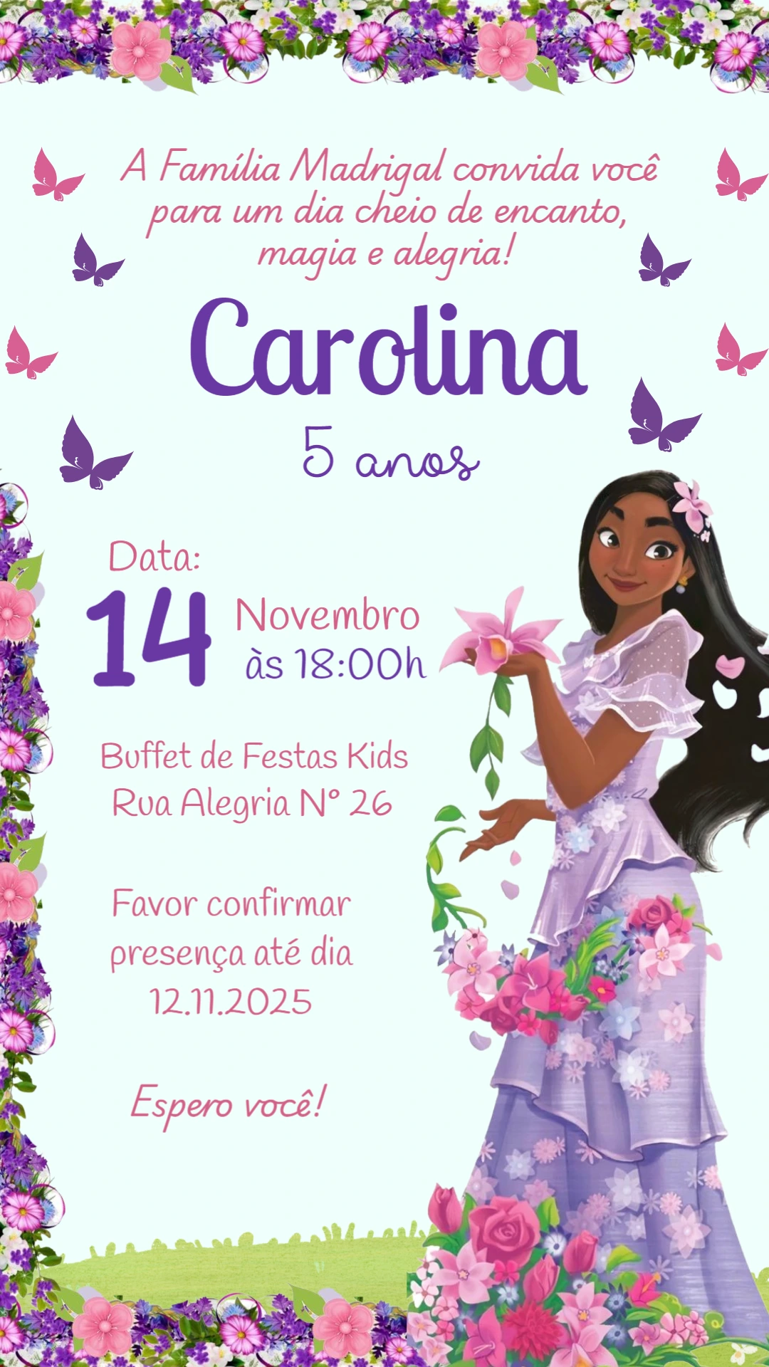 Convite Aniversário Isabela Encanto para Editar Online