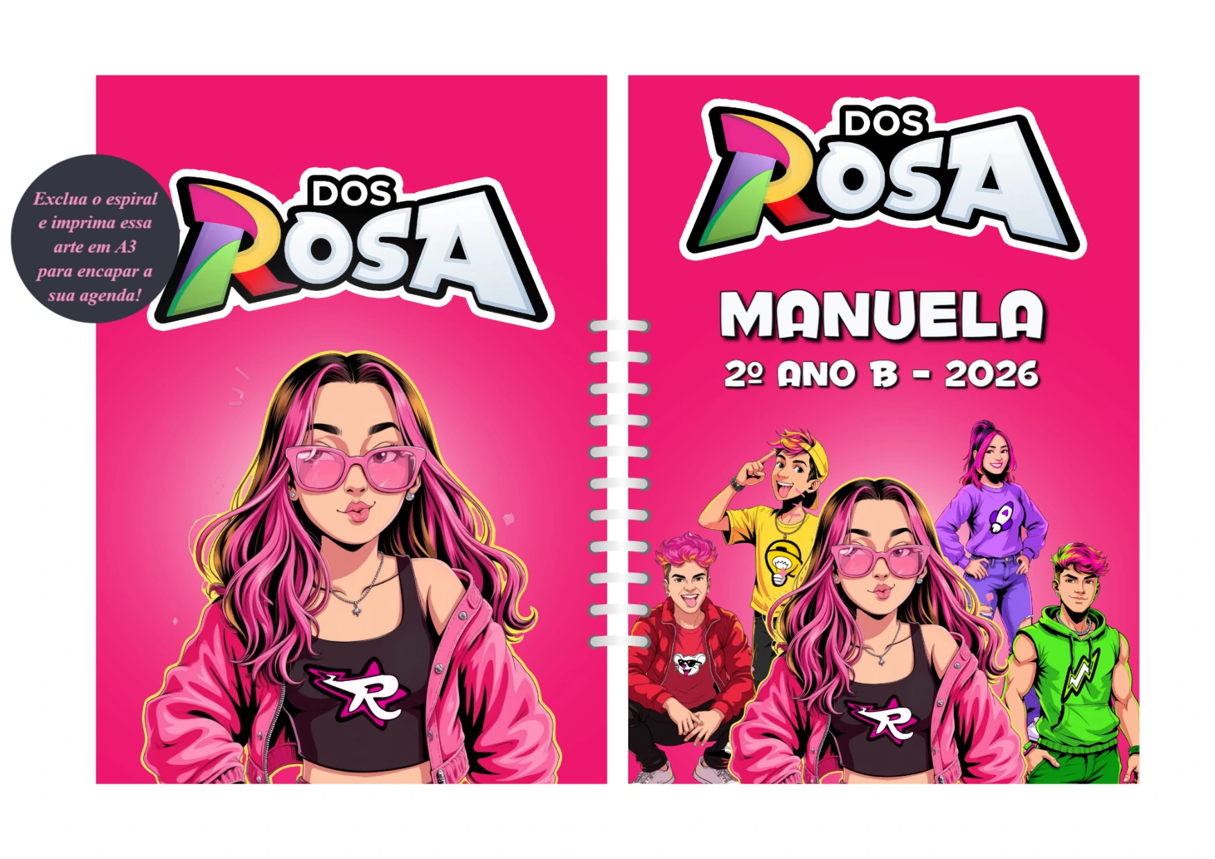 Capa de Agenda Dos Rosa Editável Online para Imprimir