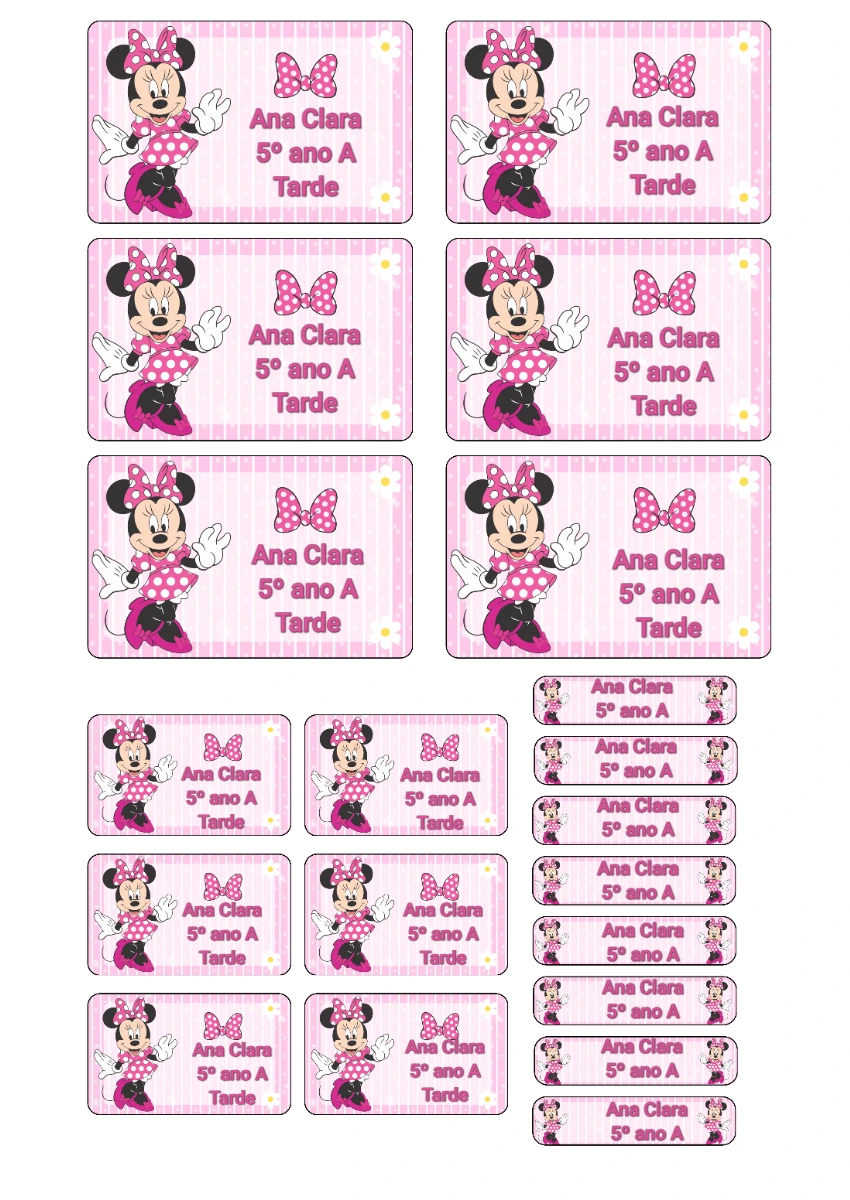 Etiquetas Escolares Minnie Rosa para Editar e Imprimir