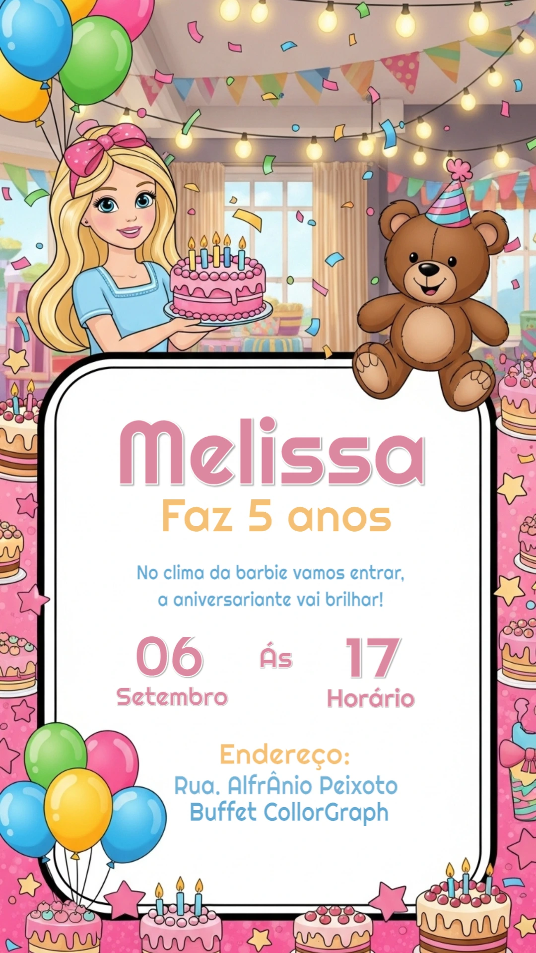 Convite de Aniversário Barbie para Editar Online Facilmente