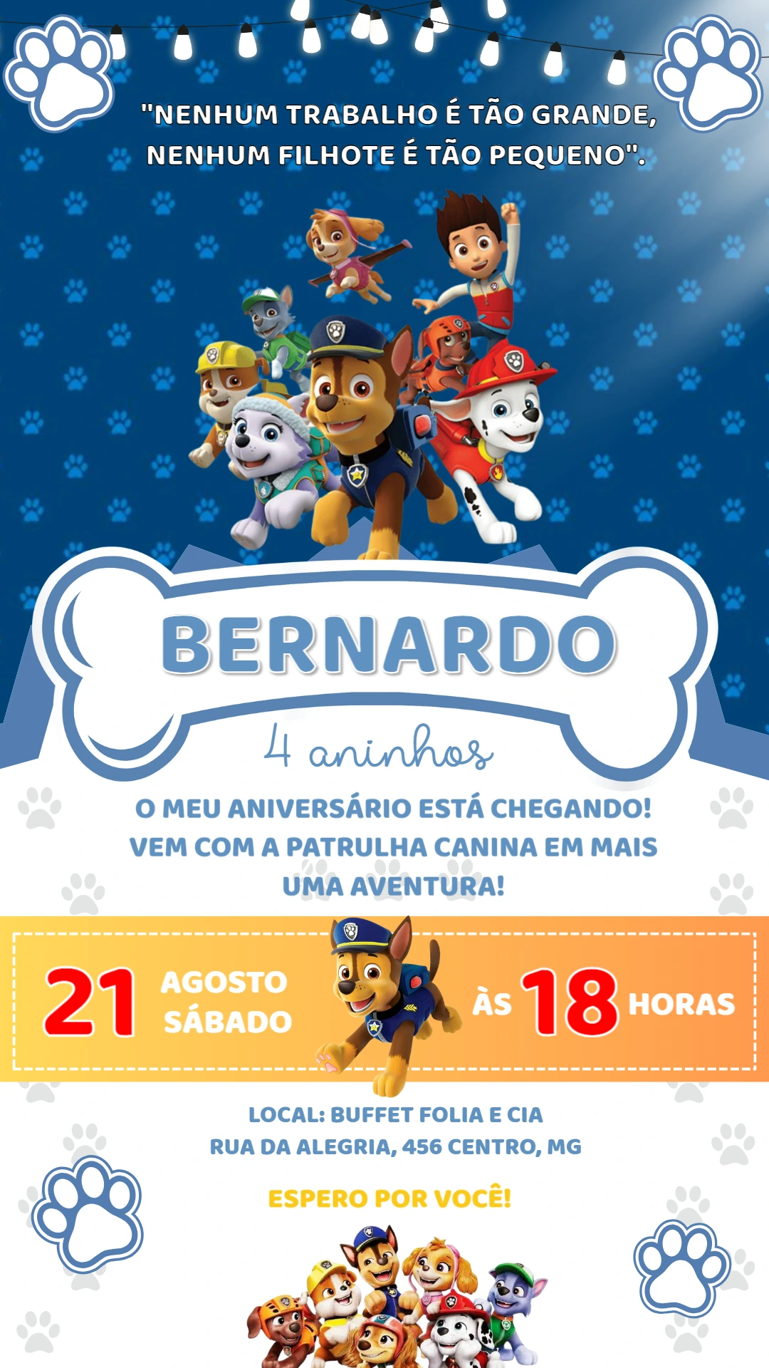 Convite de Aniversário Patrulha Canina para Editar Online