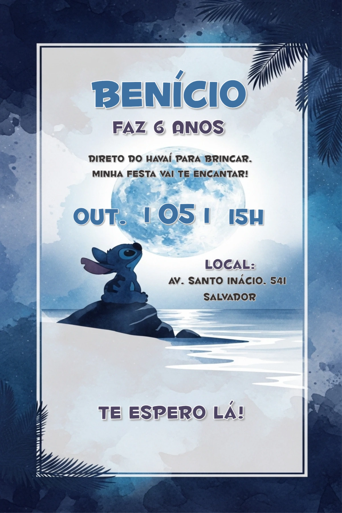 Convite de Aniversário Stitch Havaiano para Editar Online