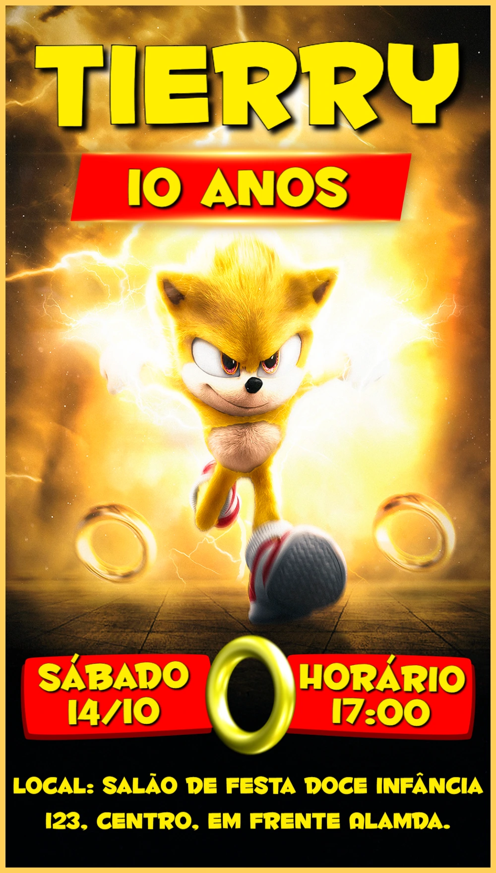 Convite Aniversário Super Sonic do Filme para Editar Online