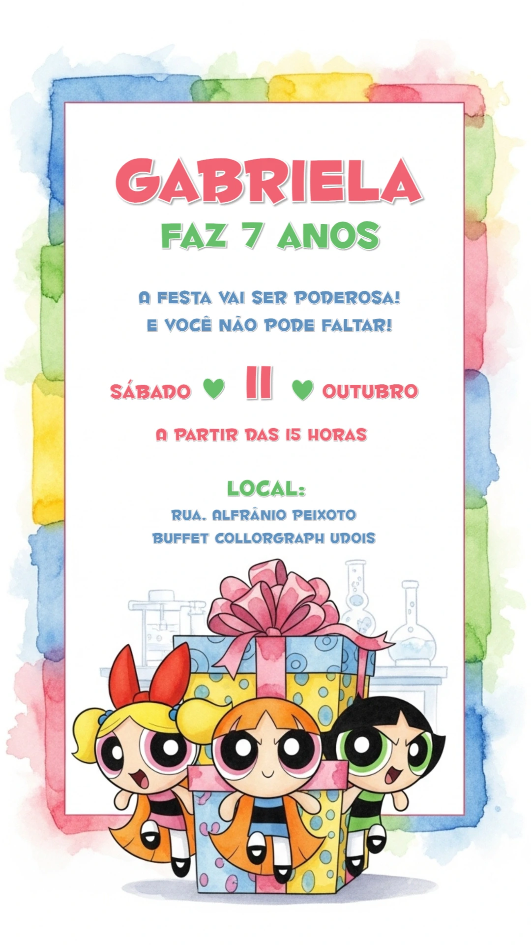 Convite de Aniversário Meninas Super Poderosas para Editar Online