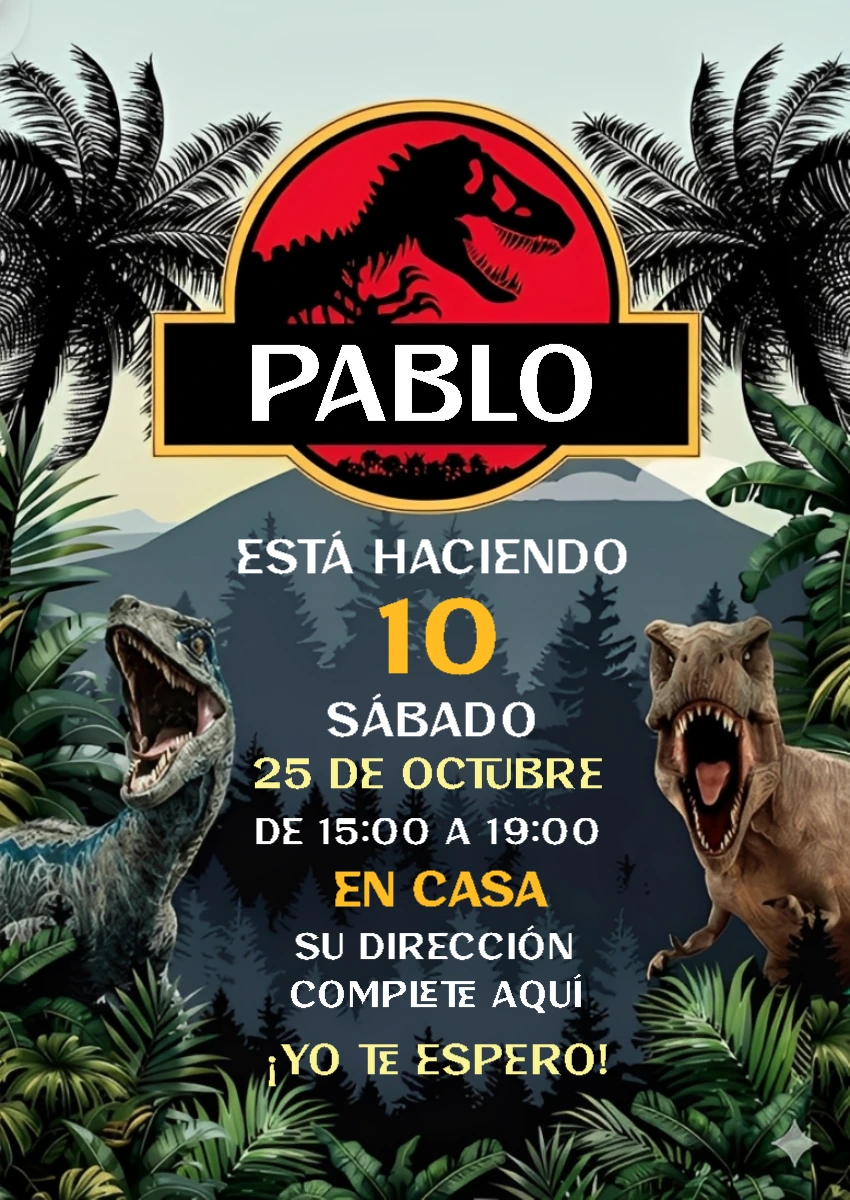 Invitación de Cumpleaños Jurassic Park para Editar Online
