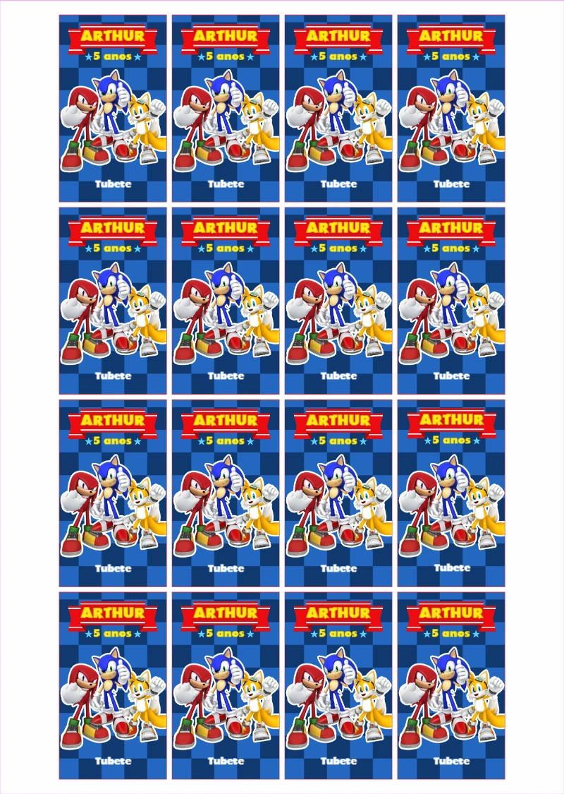 Adesivo Tubete Festa Sonic com Personagens para Editar Online