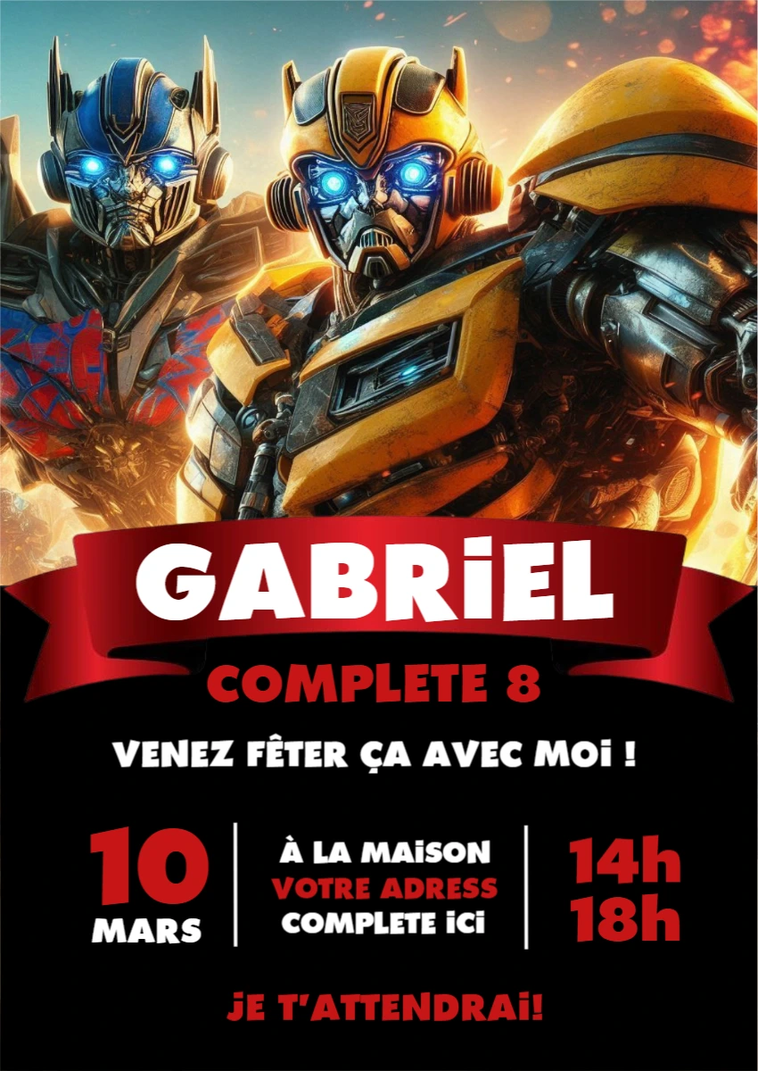 Invitation Anniversaire Transformers | Modèle digital à modifier