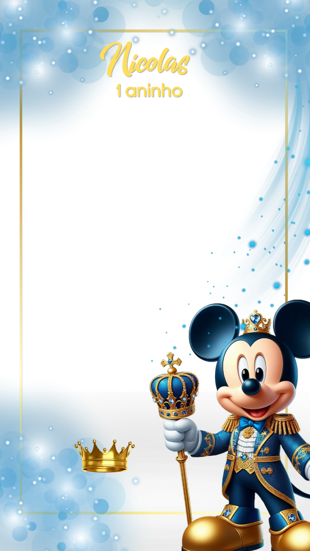 Moldura Aniversário Mickey Realeza para Editar Online