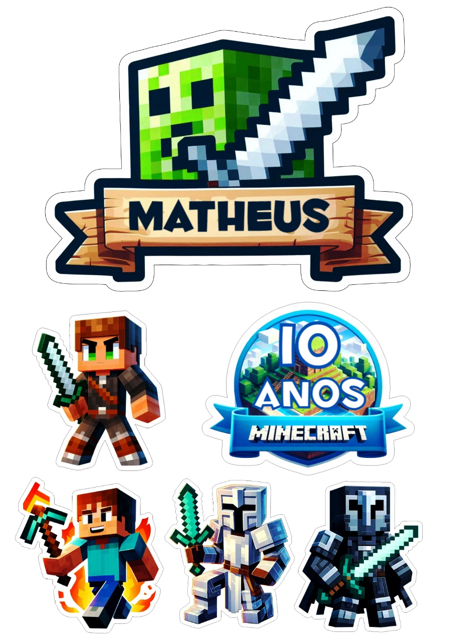 Topo de Bolo Minecraft com Personagens para Editar e Imprimir