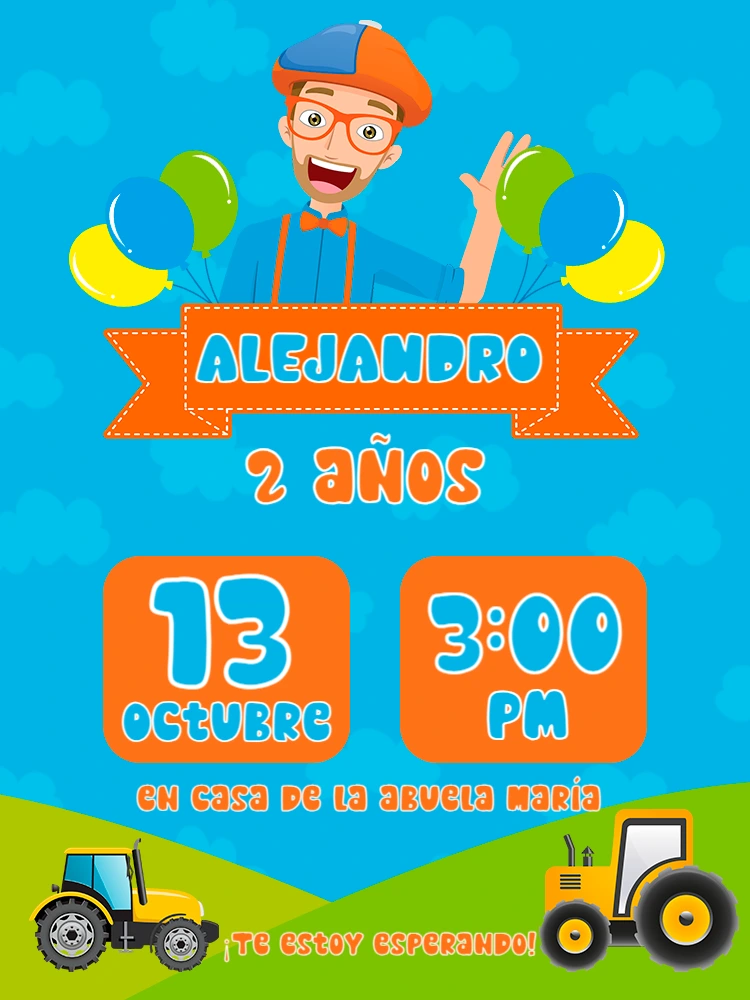 Invitación de Cumpleaños de Blippi para Editar Online