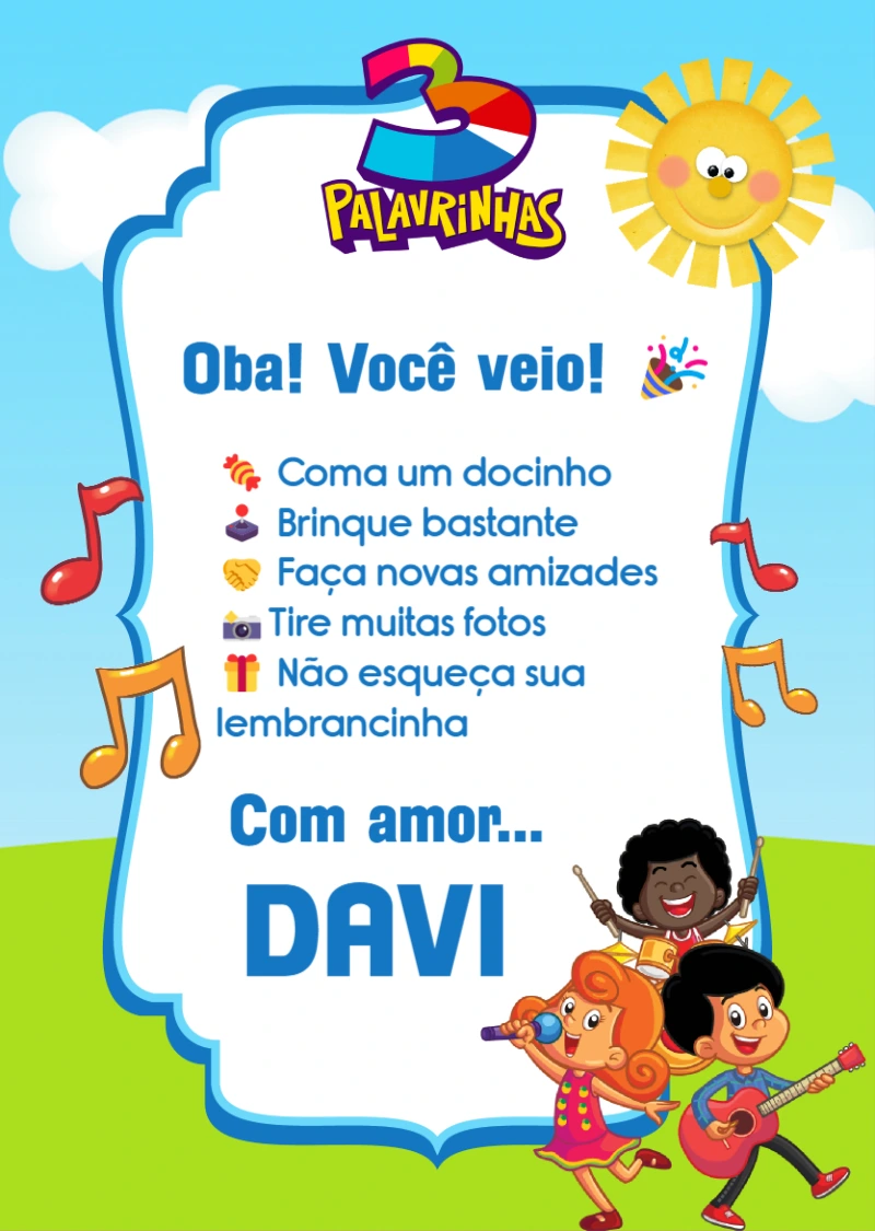 Cartão de Agradecimento 3 Palavrinhas para Editar Online