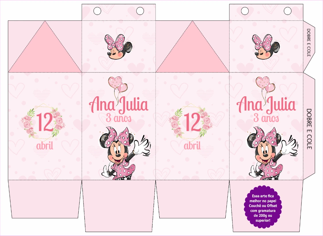 Caixa Milk Aniversário Minnie Rosa Editável Online para Imprimir