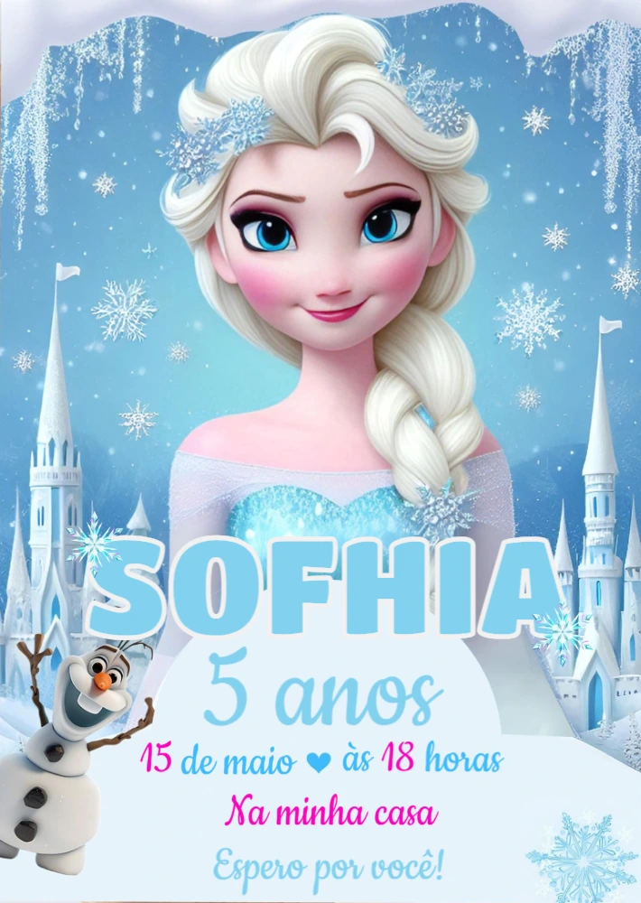 Convite de Aniversário Frozen com Elsa para Editar Online