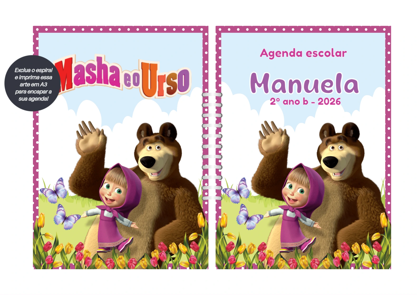 Capa de Agenda Masha e o Urso para Editar Online
