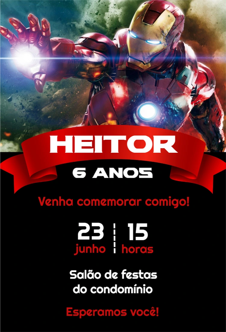 Convite de Aniversário Homem de Ferro para Editar Online