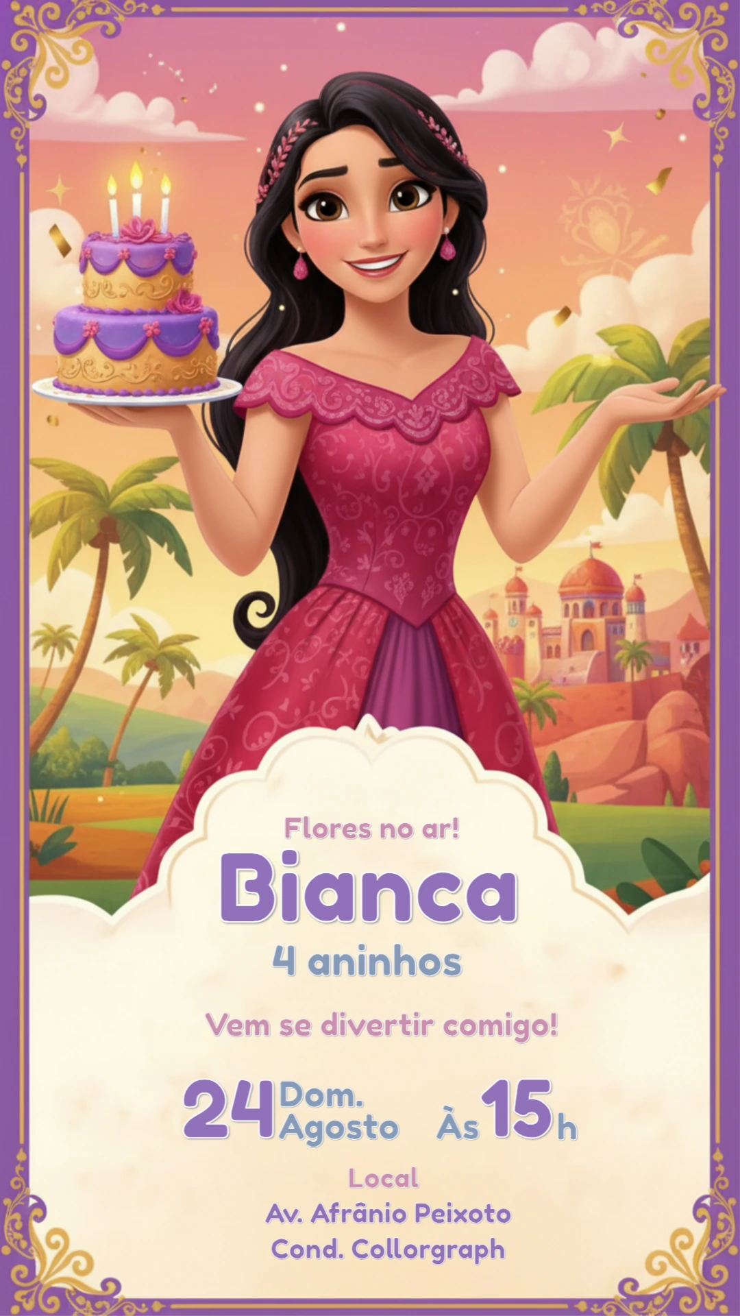 Convite Digital Aniversário Princesa Tropical para Editar