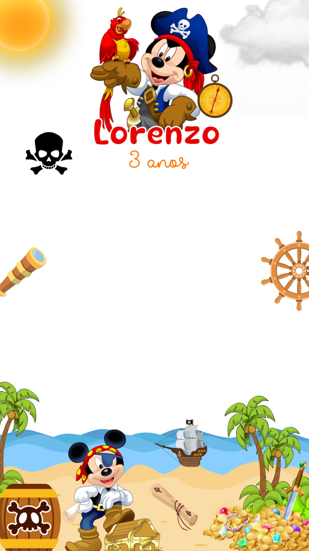 Moldura para Story Aniversário Mickey Pirata para Editar