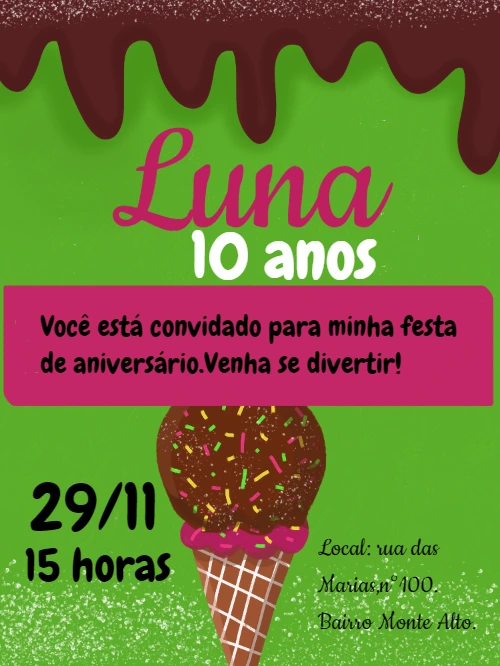 Convite de Aniversário Tema Sorvete para Editar Online