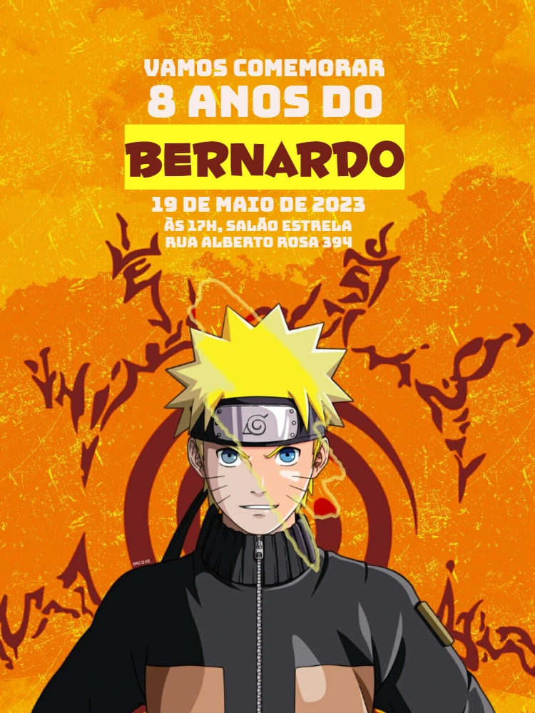 Convite de Aniversário Naruto Editável para Imprimir