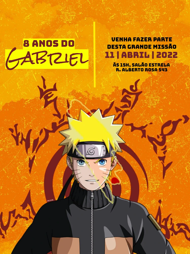 Convite de Aniversário Naruto para Editar Online