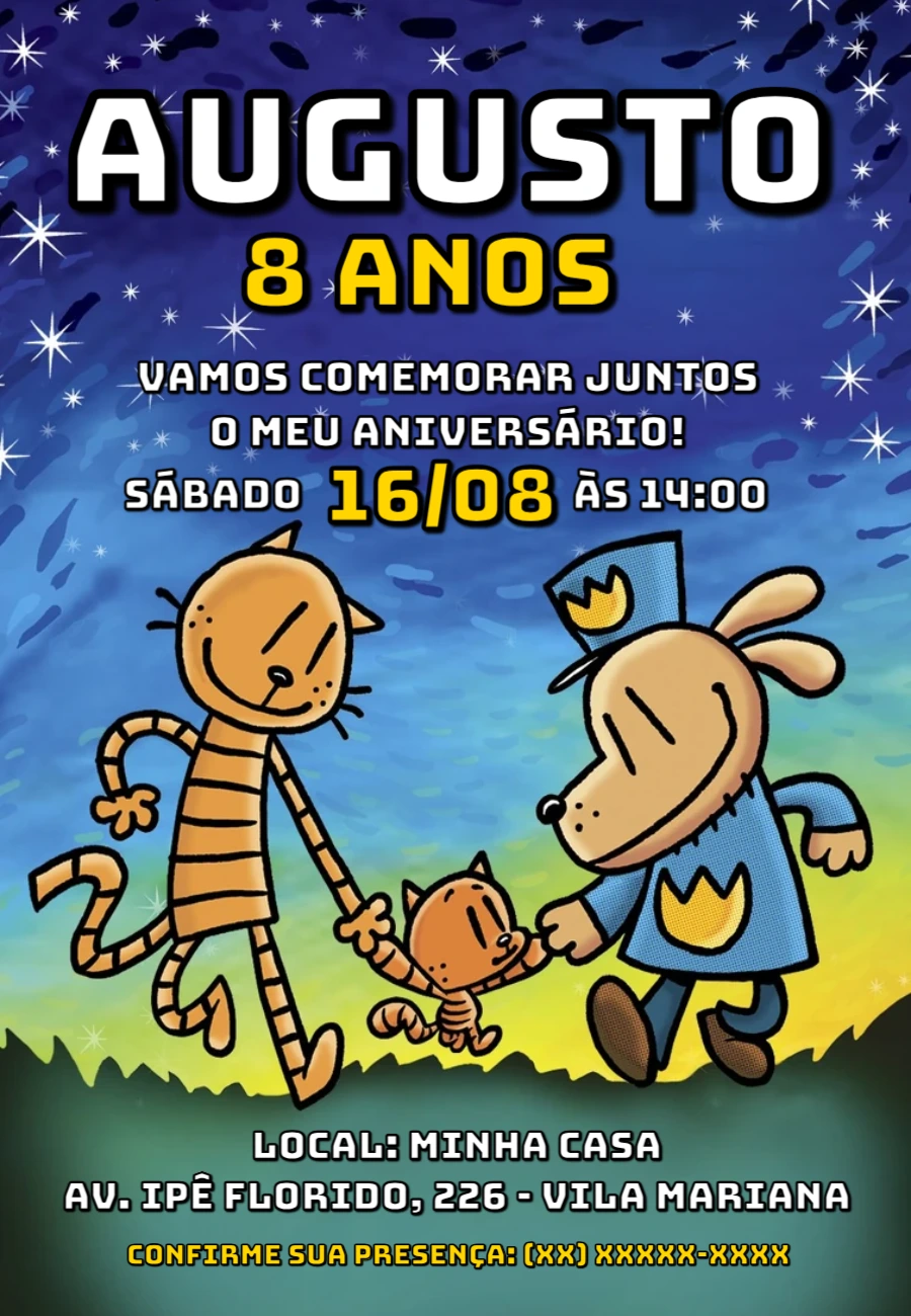 Convite de Aniversário Dog Man Homem-Cão para Editar Online