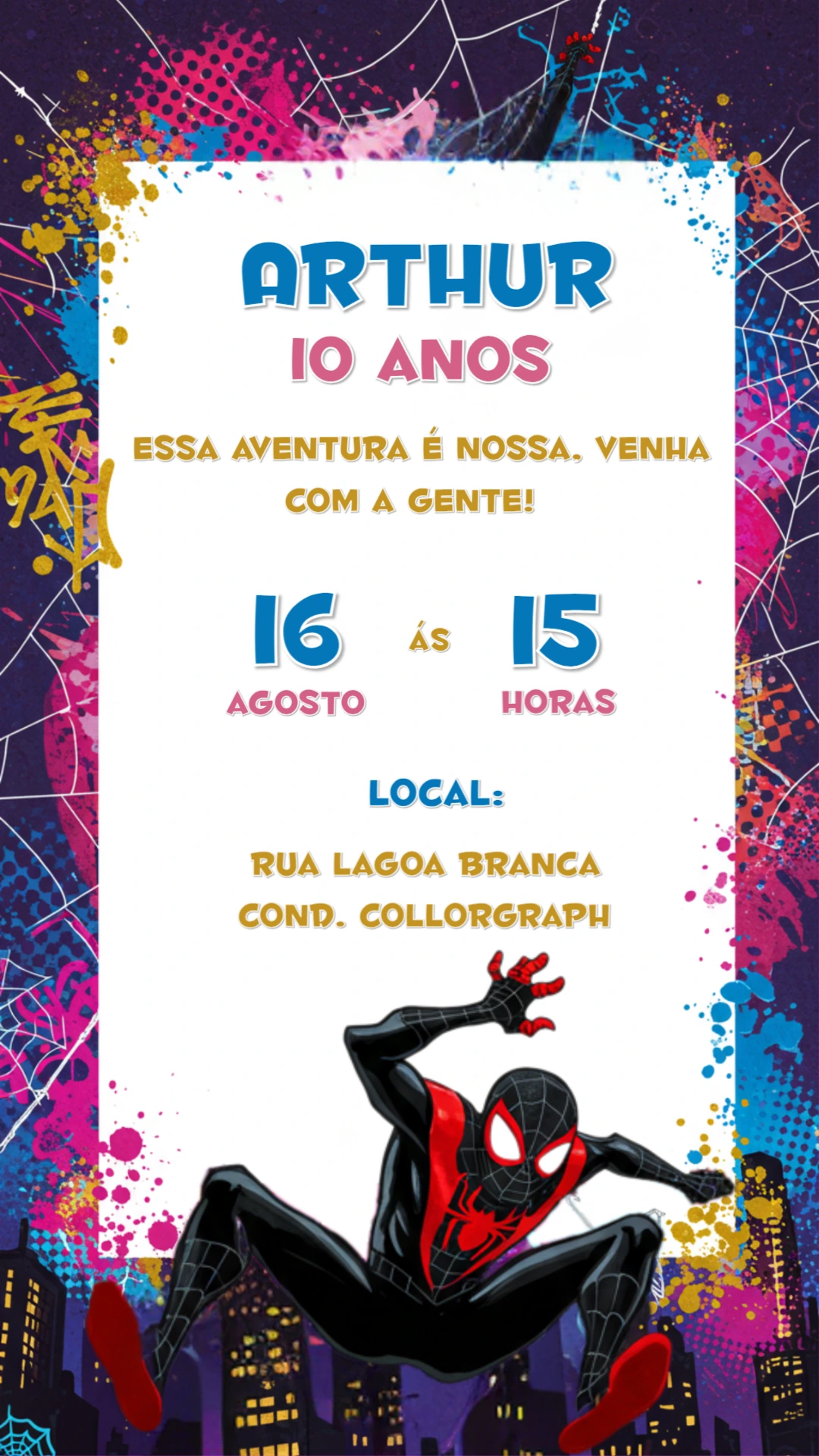 Convite Aniversário Homem Aranha Miles Morales para Editar Online