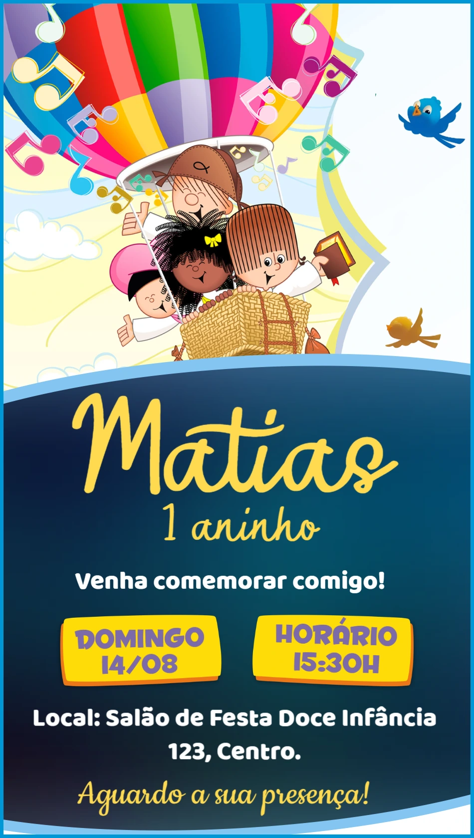 Convite Aniversário Turma do Cristãozinho para Editar Online