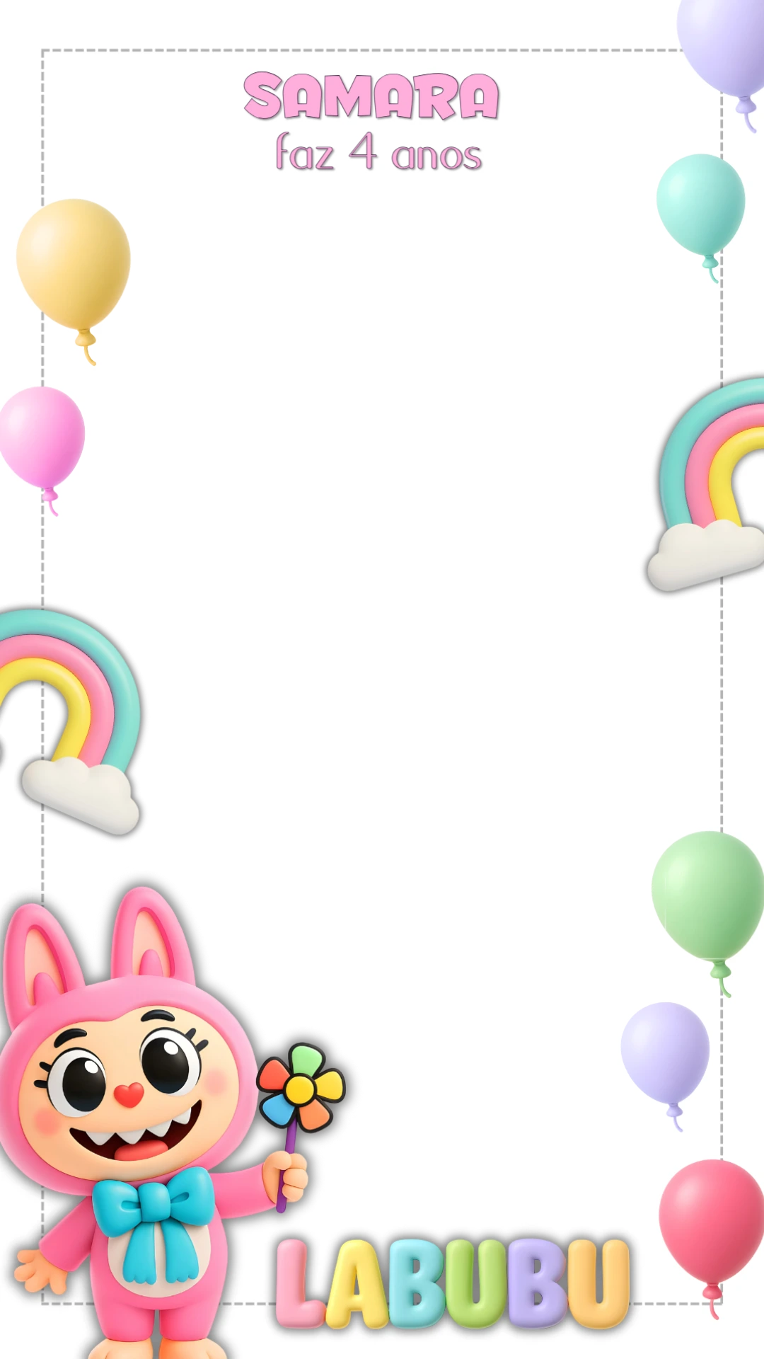 Moldura de Aniversário Labubu com Foto para Editar Online