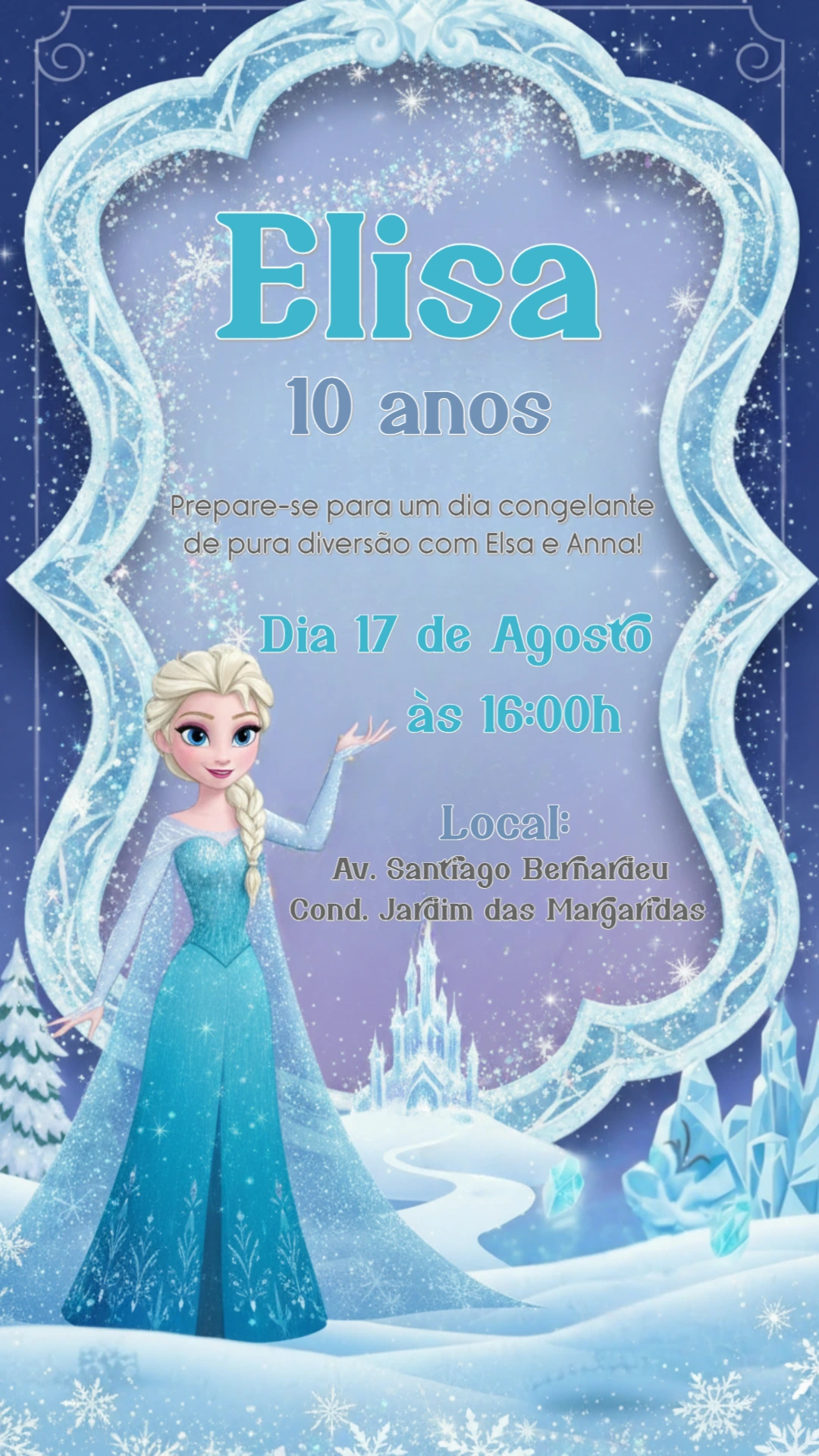 Convite Digital Tema Frozen Aniversário Infantil Editável