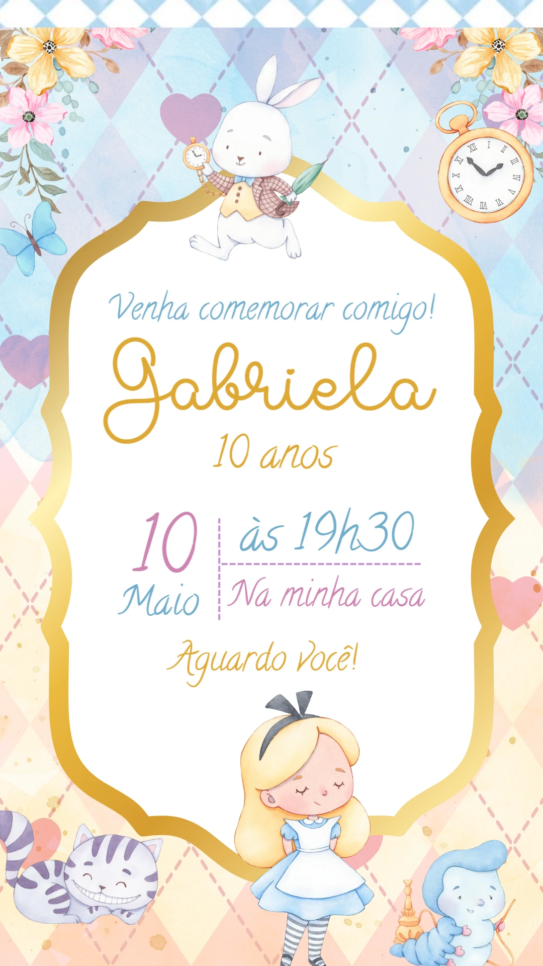 Convite Aniversário Alice no País das Maravilhas para Editar
