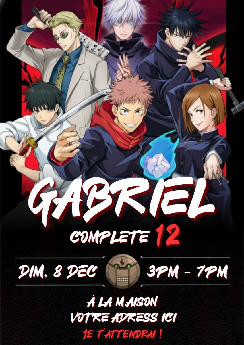 Invitation d'anniversaire Jujutsu Kaisen | Modèle numérique à modifier