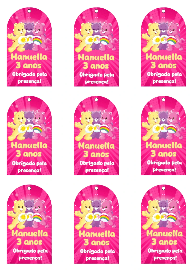 Tag Agradecimento Ursinhos Carinhosos Aniversário para Editar