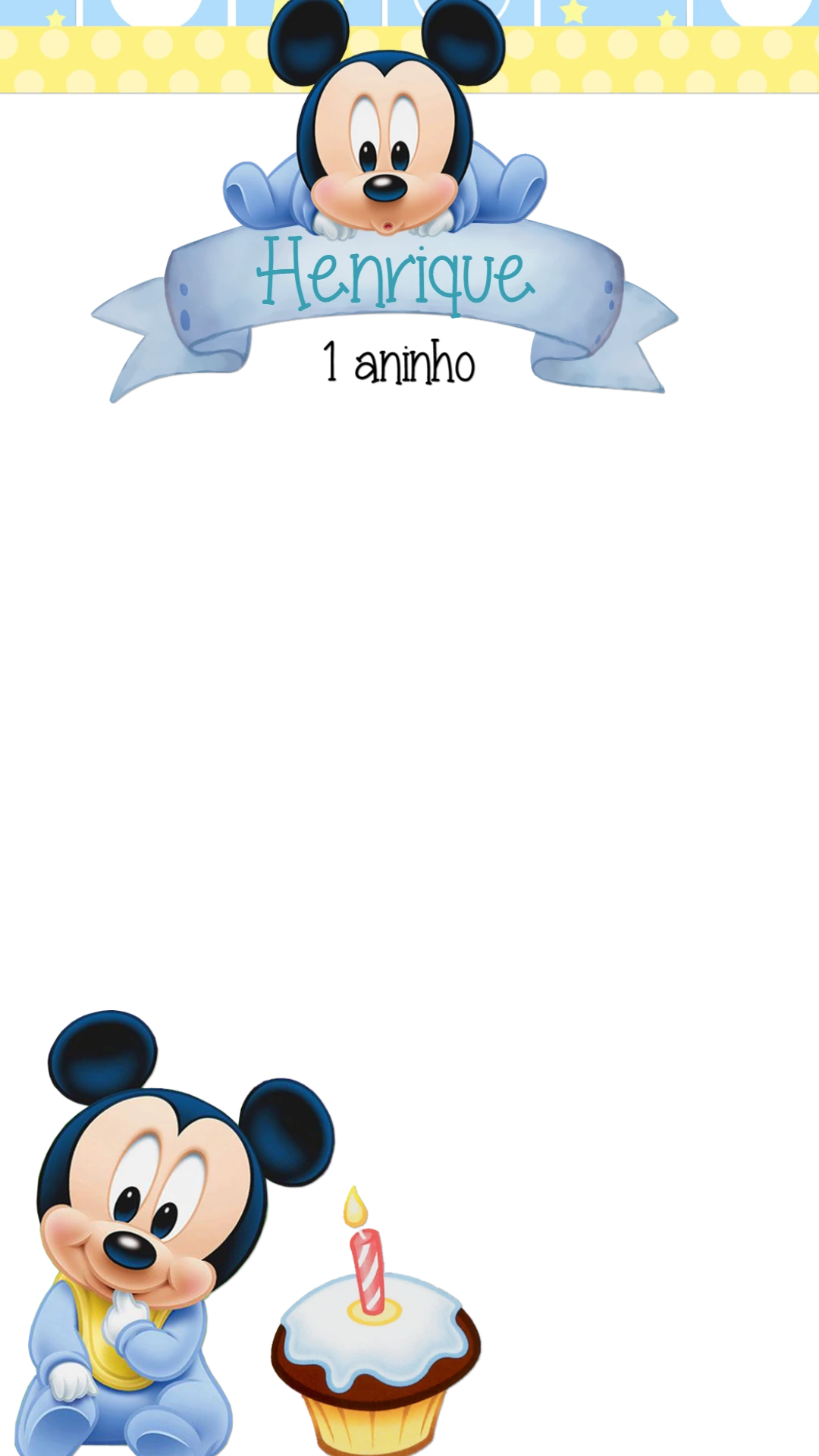 Moldura Aniversário Mickey Baby para Stories para Editar