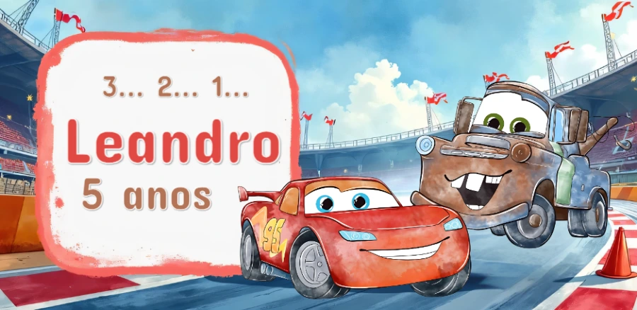 Adesivo Digital Carros Disney de Aniversário para Editar