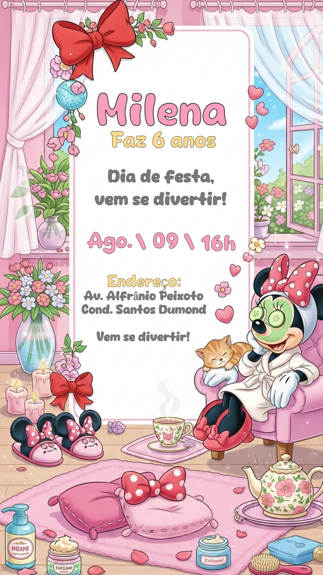 Convite Aniversário Minnie Spa para Editar Online
