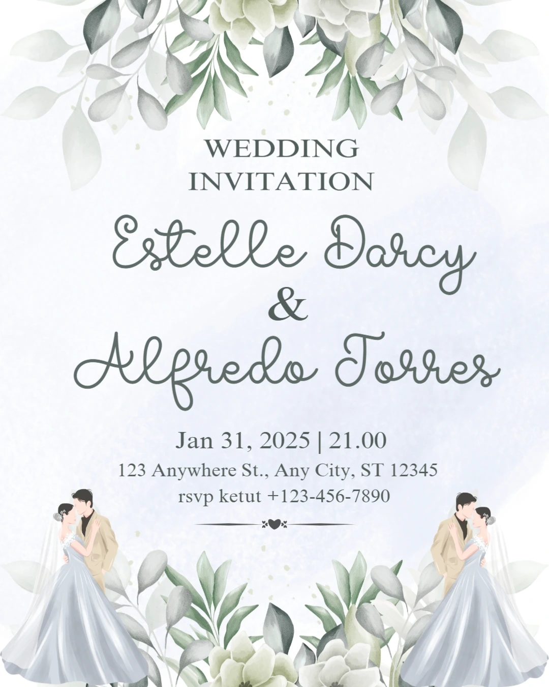 Elegant Greenery Wedding Invitation Editable Template