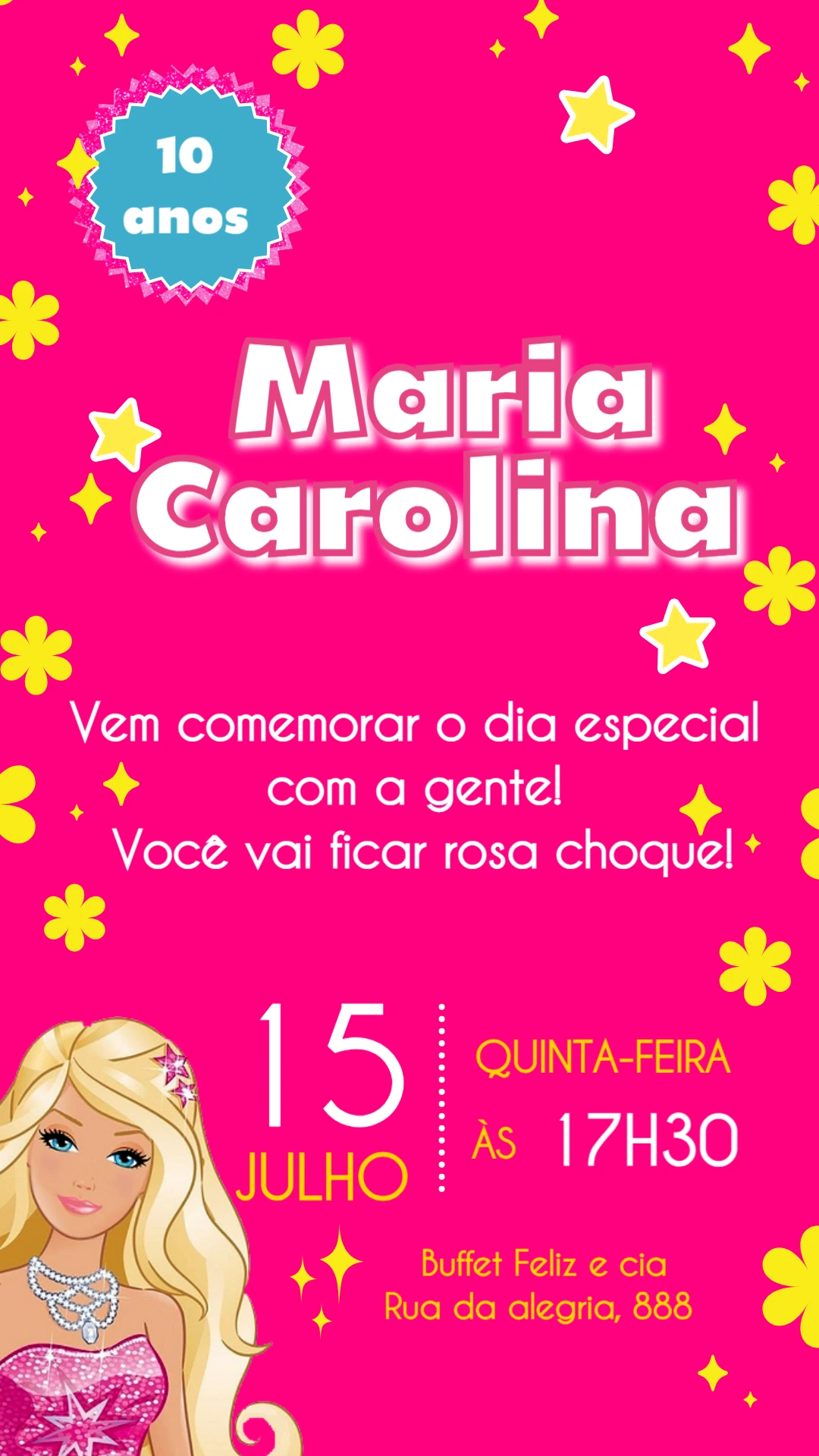 Convite de Aniversário Barbie Glitter para Editar Online