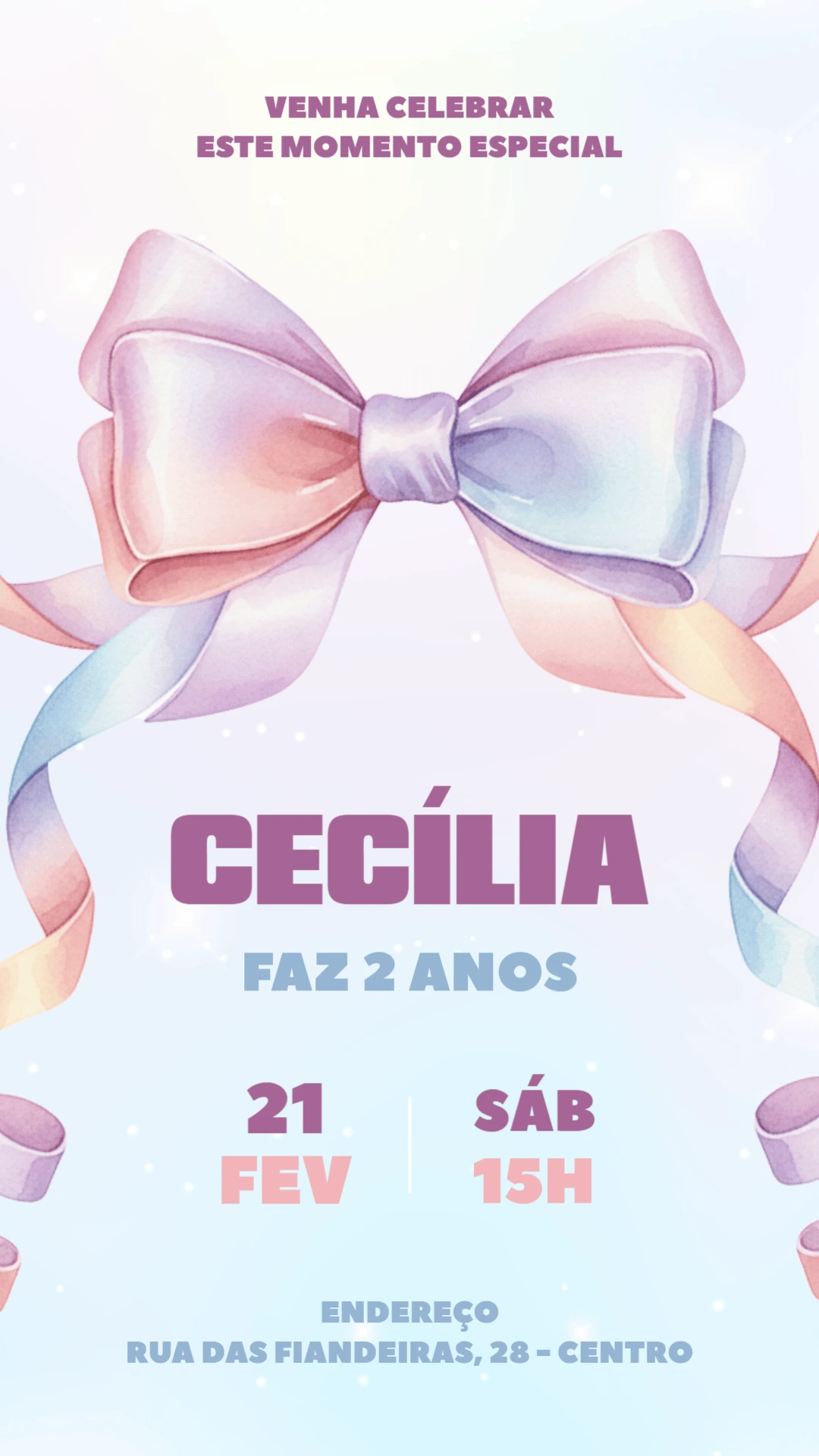 Convite Aniversário Laço Aquarela para Editar Online