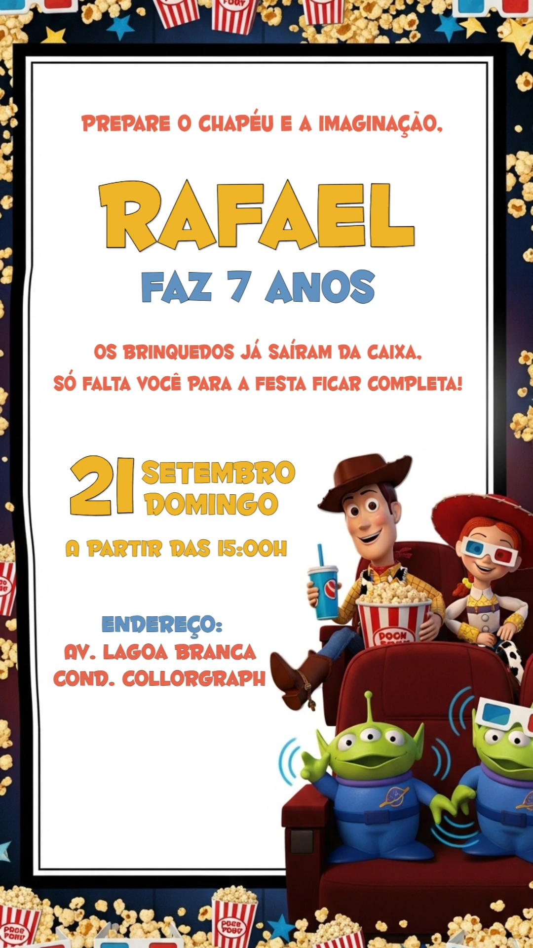 Convite de Aniversário Toy Story com Personagens para Editar