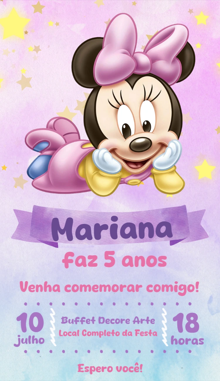 Convite de Aniversário Minnie Baby para Editar Online