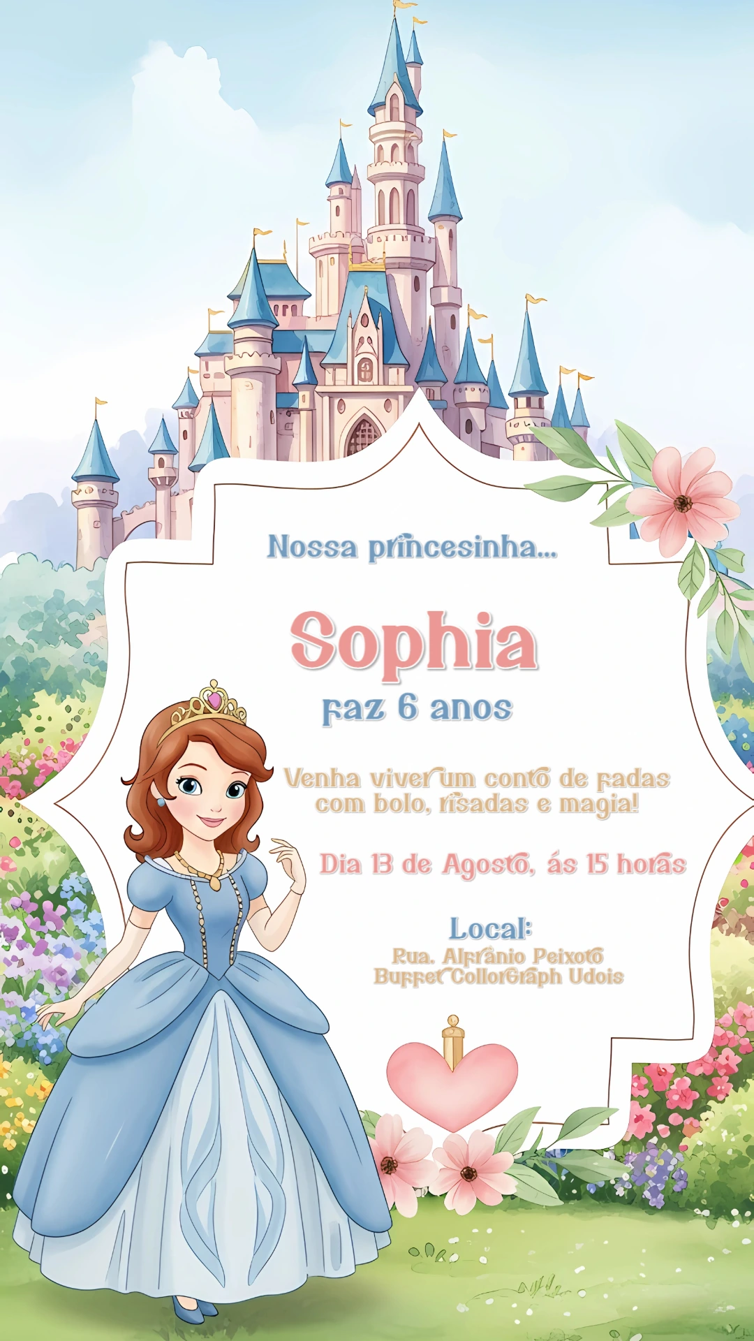 Convite de Aniversário Princesinha Sofia para Editar Online