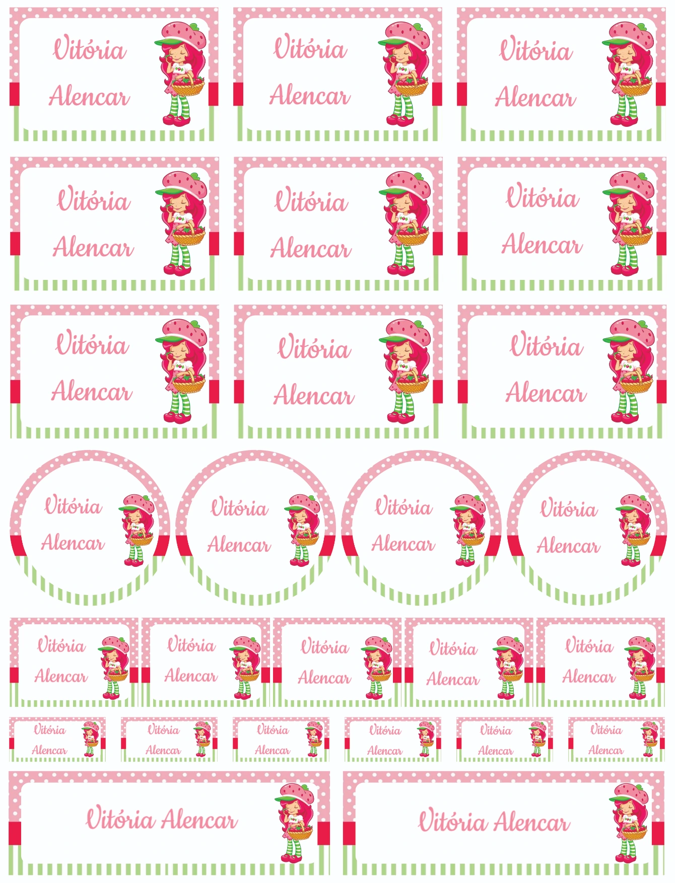 Kit Etiquetas Escolares Moranguinho Rosa Modelo Editável