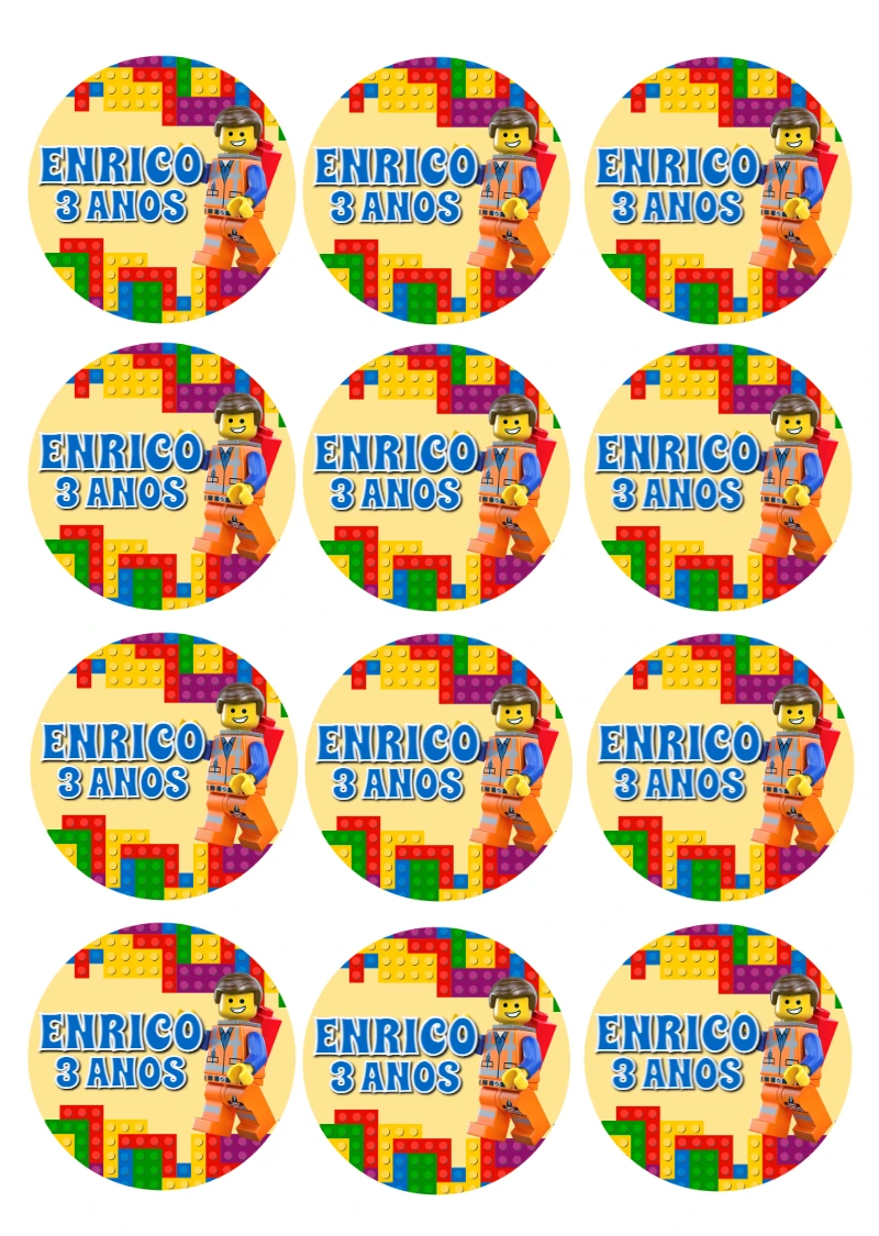 Adesivo de Aniversário Lego com Blocos para Editar Online