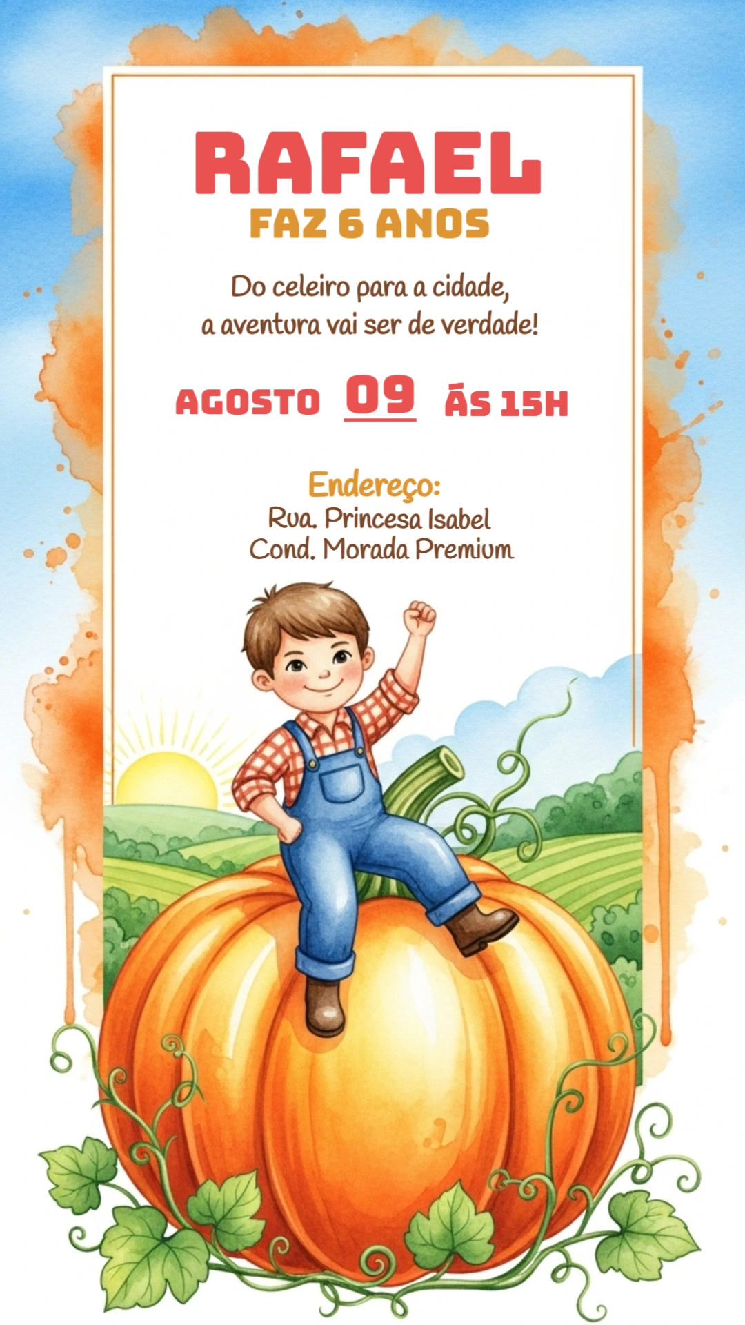 Convite Aniversário Fazendinha com Menino para Editar Online