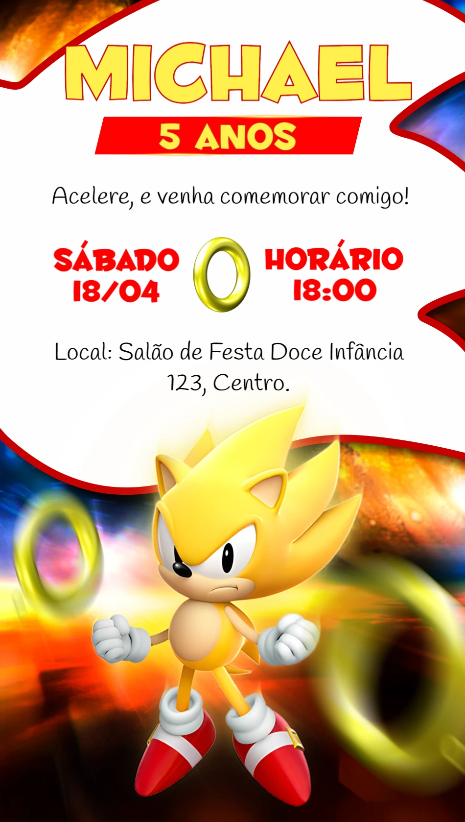 Convite de Aniversário Super Sonic para Editar Online