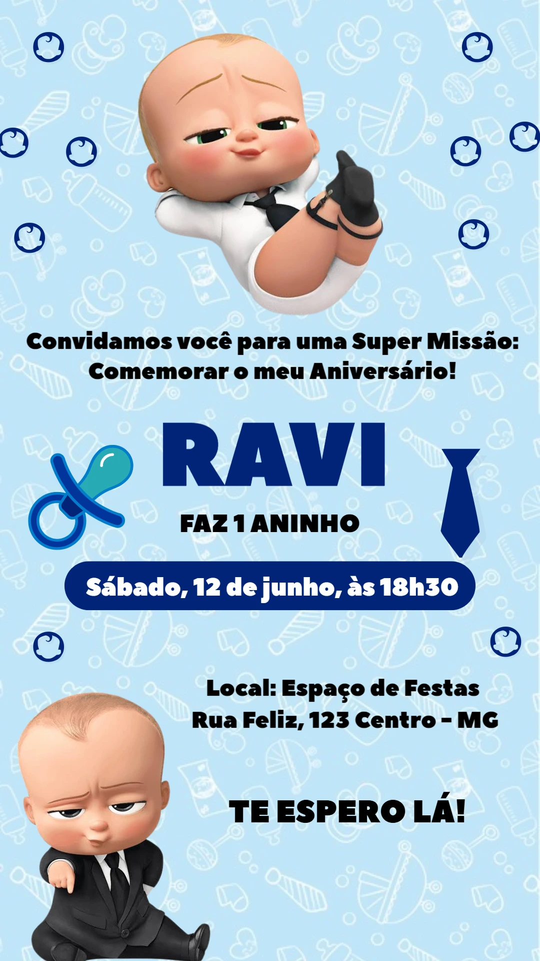 Convite Aniversário Poderoso Chefinho para Editar Online