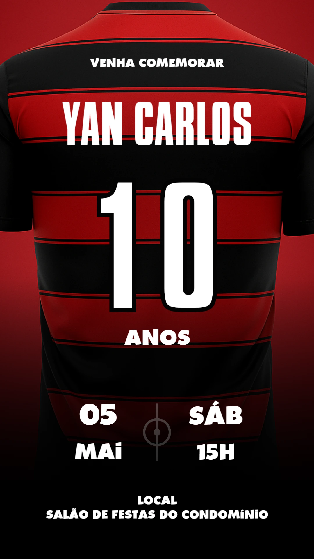 Convite Aniversário Futebol Camisa de Time para Editar Online